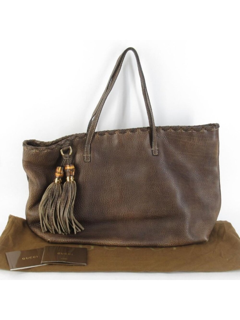 Gucci Bamboo Tassel Leather Tote Bag